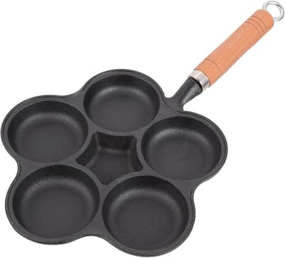 Gietijzeren Eierpan - Ontbijt Pan - Ontbijt Maken - Antiaanbaklaag 5 Vormen - 1100 Gram - Zwart