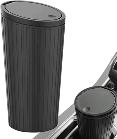 Auto prullenbak Luxe - Mini Afvalbakje voor Bekerhouder - Met Push Deksel - Geurvrij - Universeel voor Auto & Bureau - Zwart