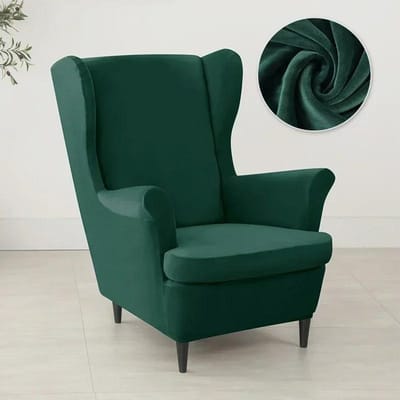 2 pièces/ensemble Housses de fauteuil à oreilles en velours Housse amovible pour fauteuil à oreilles avec housse de coussin d'assise Housse de canapé élastique Salon