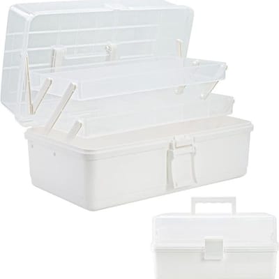 Famanu - 33 cm opbergbox 3 lagen, multi-purpose, met compartimenten & 2 trays, wit
