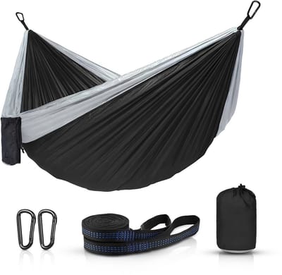 Ever Trex Hangmat - Zwart - 2 Persoons - Lichtgewicht Reishangmat - Bevestigingsset