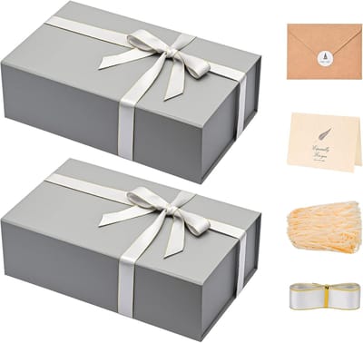 Grote geschenkdozen met deksel - 2 stuks, opvouwbare rechthoekige geschenkdozen voor groomsmen met lint en vuller