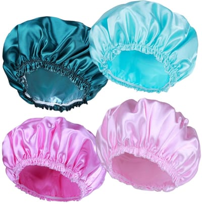 Douchemutsen voor dames - 4 stuks elastische en herbruikbare douchemutsen - Dubbellaagse waterdichte douchemutsen - Baddouchemutsen - Milieuvriendelijke haardouchemutsen (groen - blauw - roze - lichtroze)