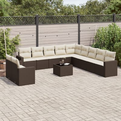 vidaXL - 12-delige - Loungeset - met - kussens - poly - rattan - bruin