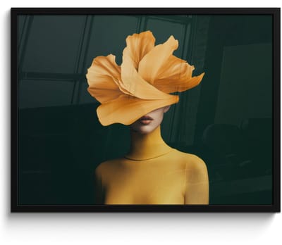 Poster in lijst - Fotolijst 70x50 cm - Posters - Vrouw - Hoed - Geel - Posterlijst zwart - Decoratie - Wanddecoratie woonkamer - Muurdecoratie slaapkamer