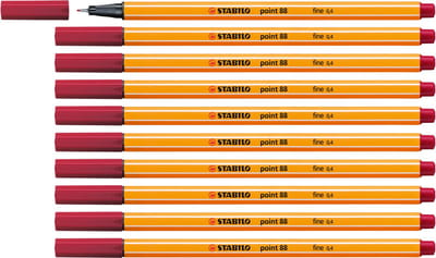 STABILO point 88 - Premium Fineliner - Fine 0,4 mm – Crimson Rood – Doos 10 stuks