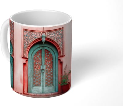 Mok - Koffiemok - Lantaarn - Deur - Turquoise - Mokken - 350 ML - Beker - Koffiemokken - Theemok