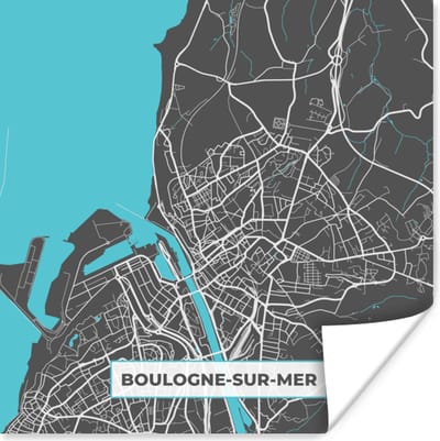 Poster Boulogne-sur-Mer - Frankrijk - Plattegrond - Stadskaart - Kaart - 100x100 cm XXL