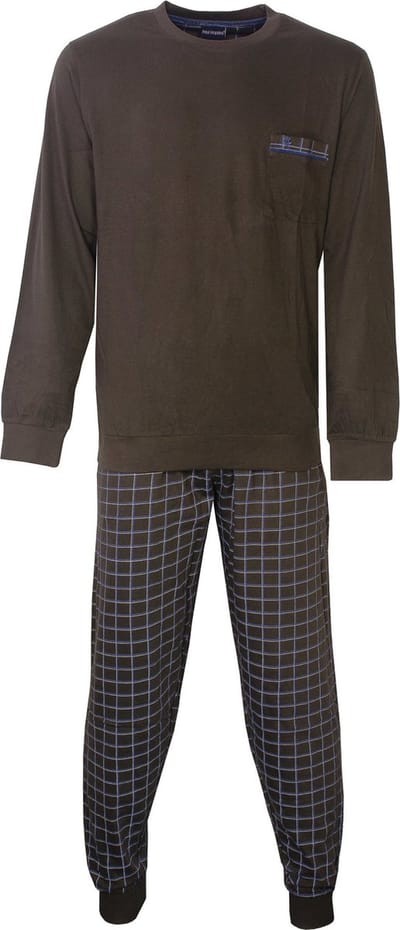 Paul Hopkins Heren Pyjama - Ronde Hals - Katoen - Bruin - Maat S
