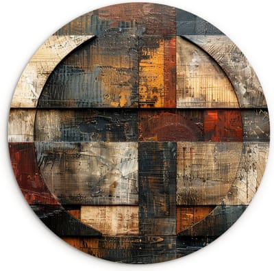 WallCircle® Wandcirkel 120x120 cm - Muurcirkel Kunst - Bruin - Abstract - Hout motief - Muurdecoratie woonkamer - Wanddecoratie slaapkamer - Kamer decoratie accessoires - Ronde schilderijen