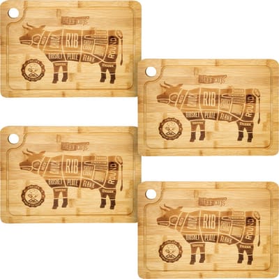 Set van 4: Bamboe Eetplank met Sapgroef - 33x23x2 cm Houten Steakbord Serveerplank Biefstukbord