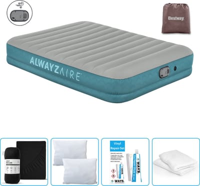 Bestway luchtbed Alwayszair - 2-Persoons -152 x 203 x 36 cm - Grijs/Blauw - Inclusief pomp - Hoeslaken - Kussen - Kussenbeschermer en Reparatieset