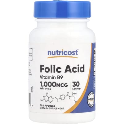 Nutricost, foliumzuur, 1.000 mcg, 30 capsules