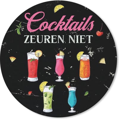 Muismat rond 20x20 cm - Mousepad Cocktail - Spreuken bordjes - Vintage - Ronde muismatten - Cadeau voor vrouw - Cadeau voor man