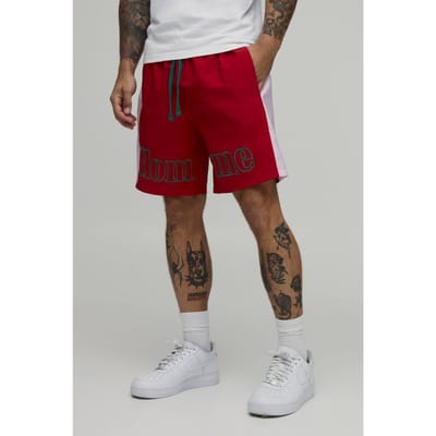 Relaxed Mid Homme Geborduurd Detail Nylon Short | Red | Size Small