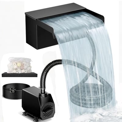 20 cm roestvrijstalen watervalset compleet met pomp en filter - 40 W - 2500 l/u - voor tuinvijver - koivijver - zwemvijver - waterspel - tuindecoratie, watercascade