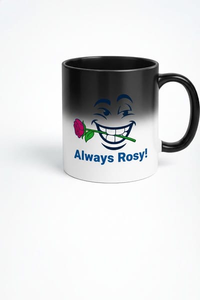 Magische Mok 'Always Rosy' met Wenkend Gezicht en Roos | Warmtegevoelige Kleurveranderende Beker
