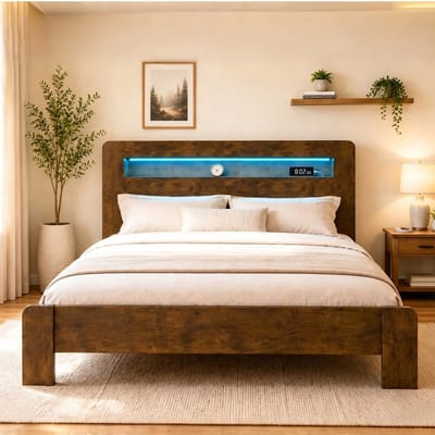 VVBV Bed met Opbergruimte 180x200 cm - Opbergruimte, Hoofdbord, LED-Verlichting - Hout