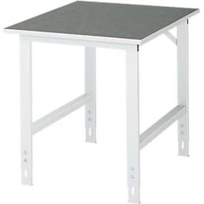 Rau werktafel Tom, handmatig in hoogte verstelbaar, 25 mm spaanplaat met linoleum bekleding, tot 500 kg, B 750 x D 1000 x H 760-1080 mm, lichtgrijs/lichtgrijs