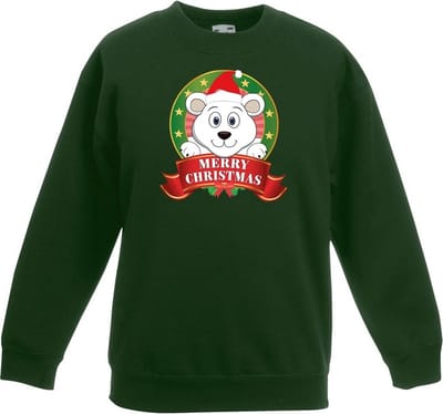 Groene kersttrui met een ijsbeer jongens en meisjes - Kerstruien kind 98/104