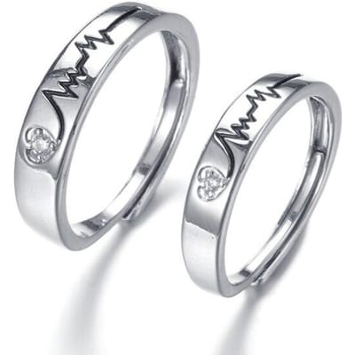 2 stuks koppelring hartslag mode micro-zet stenen opening verstelbaar een paar geliefden ringen sieraden Valentijnsdag jubileum cadeau gray
