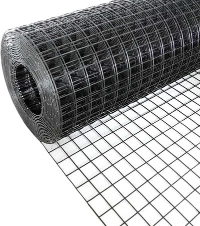 Volieregaas 25x25mm 1,00mm 100cm x 25m Zwart gecoat RVS.