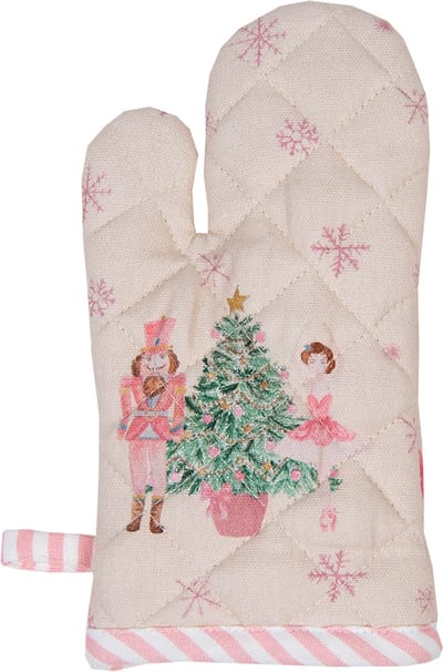 Clayre & Eef Ovenwant 18x30 cm Beige Roze Katoen Notenkraker Ovenhandschoen