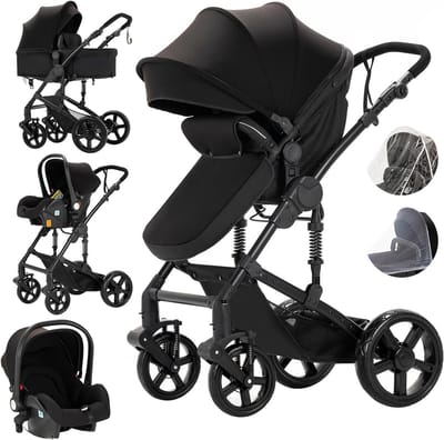 3-in-1 Kinderwagen Set - Verstelbare Buggy voor Pasgeborenen - Opvouwbare Hoogzit Combi met Schokdemping