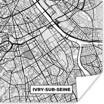 Poster Plattegrond - Ivry-sur-Seine - Stadskaart - Kaart - Frankrijk - 100x100 cm XXL
