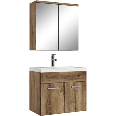 Badplaats Badkamermeubel Montreal 60 x 35 cm – Bruin Eiken – Wastafel met Onderkast en Spiegelkast