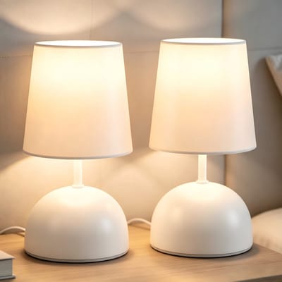 NETTLIFE Tafellamp - Ø 14 cm - 1xE14 - 2 stuks - Wit - modern - Metaal en Stof - Nachtlamp met kabel - Slaapkamer lamp - voor Woonkamer Kantoor Venster Hotel - Zonder lichtbron