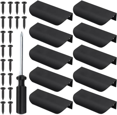 Set van 10 Zwarte Kastgrepen 80 mm Verborgen Handgrepen met 20 Schroeven en Schroevendraaier voor Meubels, Lades en Deuren - Modern Design en Aluminium Legering