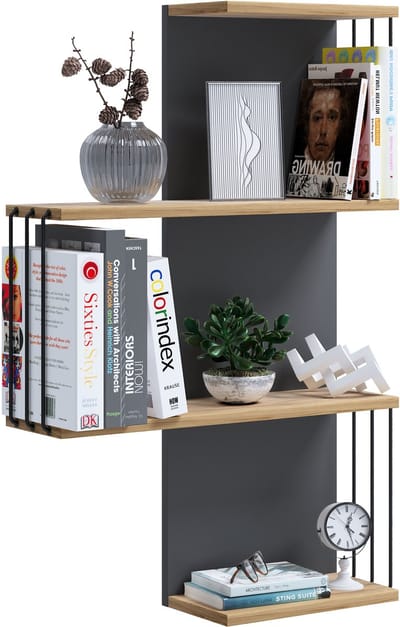 VCM Modernes Hängeregal aus Holz – platzsparendes Wandregal Dolira L, 98 x 68 x 19 cm, elegantes Aufbewahrungs- und Bücherregal für Wohnzimmer, Büro & Flur