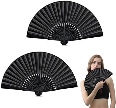 Dailygoody - Japanse houten waaiers - Opvouwbare waaiers - Lichtgewicht en draagbaar - Zwart - Zijde waaiers - Perfect voor bruiloften en reizen - 2 s...