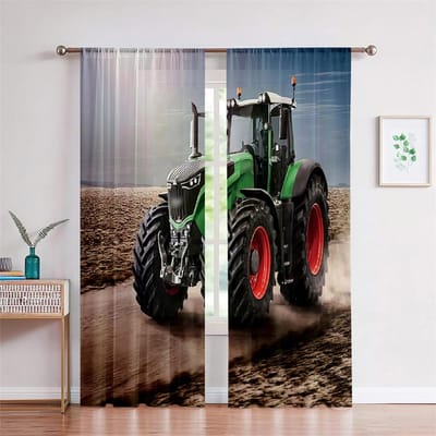 Boerderijtractorgordijnen 3D Blauw Pografie Lucht Vrachtwagengordijnen Woonkamer Slaapkamer Keuken Raamdecoratie 2 stuks 50W160H(CM)X2PCS&Rod Pocket