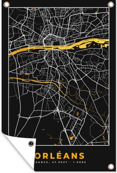 Muurdecoratie Frankrijk – Plattegrond – Stadskaart – Orléans - Kaart - 120x180 cm - Tuinposter - Tuindoek