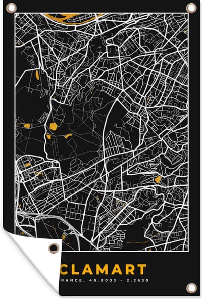 Muurdecoratie Frankrijk – Clamart – Stadskaart – Plattegrond – Kaart - 120x180 cm - Tuinposter - Tuindoek