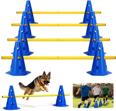 Set van 10 Cones en 5 Stangen, Verstelbare Hoogte voor Agility Training voor Honden en Kinderen, Ideaal voor Sport en Spel, 23 cm Hoog, 80 cm Lang