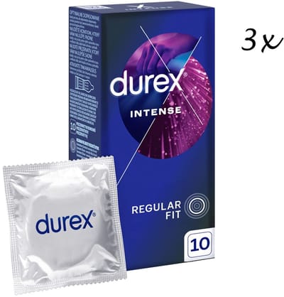 Durex Condooms – Orgasm Intense - 30 Stuks (3 x 10) – Met Ribbels voor Maximale Stimulatie -Discreet en Stevig Verpakt - Met Kwantumkorting