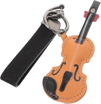 Oneay Mini gitaarvormige sleutelhangerhanger - muzikaal gitaarornament voor handtassen, autosleutels en kerstboomversiering.