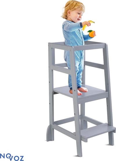Leertoren - Learning Tower - Leertoren Keukenhulp - Montessori - Keukentoren - 1 tot 6 Jaar - Grijs