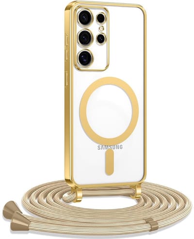 CaseMania TPU Case hoesje geschikt voor Samsung Galaxy S26 Ultra - Effen Goud - TPU (Zacht) - Glanzend Goud - Telefoonkoord - Compatible met MagSafe en Qi2