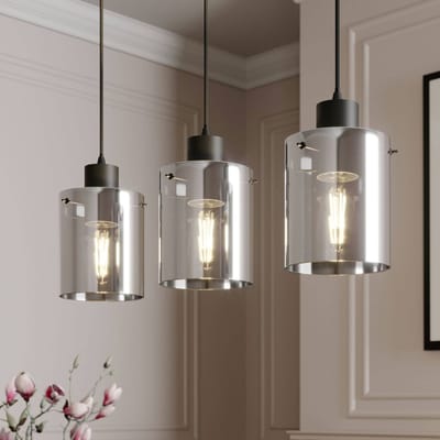 Lindby - hanglamp - 3lichts - Staal, glas - H: 18 cm - E27 - zwart, rookgrijs
