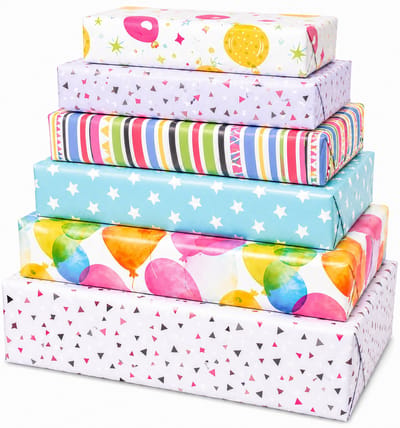 Cadeaupapier Kinderen Verjaardag mix van 6 luxe rollen 200x70cm – Inpakpapier- Breedte 70 cm - 2m lang