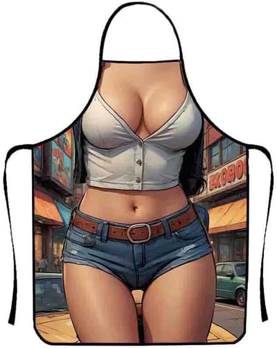 Thijox - Grappige Keukenschort voor Vrouwen, Sexy 3D Effect BBQ Schort, Uniek en Humoristisch Keukenaccessoire voor Feest en Koken, Perfect Cadeau voo