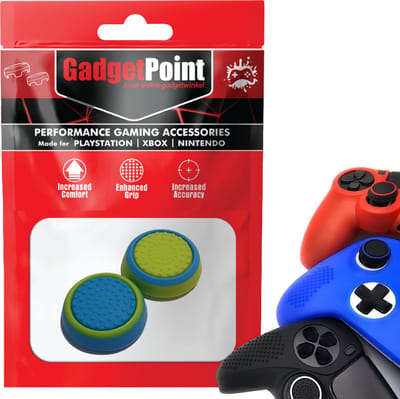 Gadgetpoint - Thumb Grips voor PlayStation, PS5, Xbox X/S, One & Switch Pro Controller - Gaming Thumbgrips - Performance Anti-Slip Thumbsticks - Bescherming Accessoires - Blauw en Groen