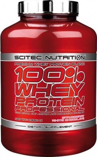 Scitec Nutrition - 100% Whey Protein Professional - With Extra Key Aminos and Digestive Enzymes - 2350 g - Aardbei-Witte Chocolade + sportandmore shaker