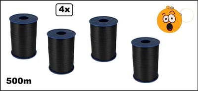 4x Krullint zwart 5mmx500meter + sleutelhanger smiley| merk Cotton blue |krullint | krul lint kerst thema feest decoratie kado krul lint.