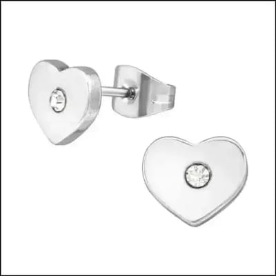 Aramat Jewels | Oorbellen | RVS Hartjes Oorbellen Diverse Kleuren - Dames & Kinderen Oorstekers | Zilver kleur-zirkonia-8x7mm | | | Staal | Kinderen, Volwassenen | Verkleurd niet