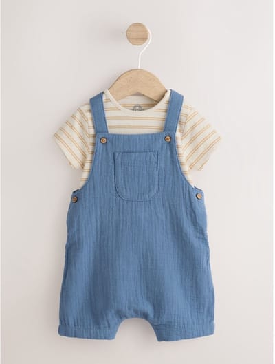 Next - Jongens - Set voor baby's van geweven tuinbroek en rompertje - Blauw